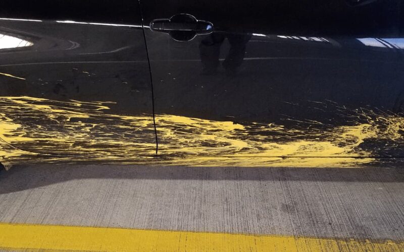 paint splatters on the car surface