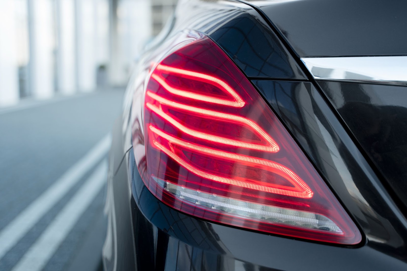 Close up of brake light on black car